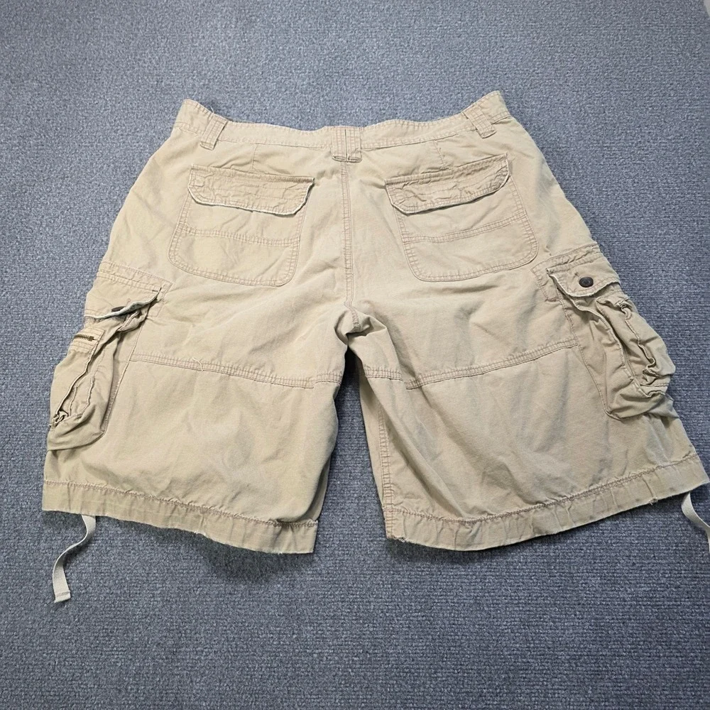no boundaries mens tan cargo shorts size 42 utility pockets‎ drawstring hem Y2K